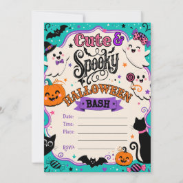 Schattige en spookachtige Halloween-geesten en pom Kaart