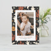 Schattige en Spooky Pattern Happy Halloween Foto Feestdagenkaart (Staand voorkant)