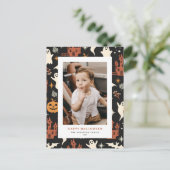 Schattige en Spooky Pattern Happy Halloween Foto Feestdagenkaart (Staand voorkant)