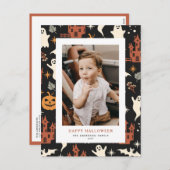 Schattige en Spooky Pattern Happy Halloween Foto Feestdagenkaart (Voorkant / Achterkant)