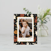 Schattige en Spooky Pattern Happy Halloween Foto Folie Feestdagen Briefkaart (Staand Voorkant)