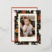 Schattige en Spooky Pattern Happy Halloween Foto Folie Feestdagen Briefkaart (Voorkant / Achterkant)