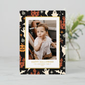 Schattige en Spooky Pattern Happy Halloween Foto Folie Feestdagenkaart (Staand Voorkant)