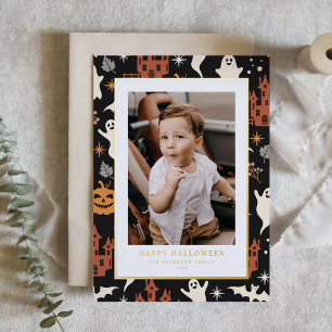 Schattige en Spooky Pattern Happy Halloween Foto Folie Feestdagenkaart