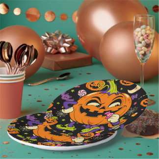 Schattige en spooky retro kawaii Halloween Papieren Bordje