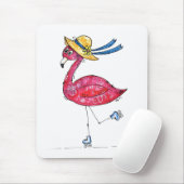 Schattige en Whimsical Roze Flamingo op Schaatsen Muismat (Met muis)