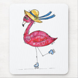 Schattige en Whimsical Roze Flamingo op Schaatsen Muismat