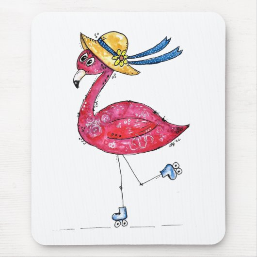 Schattige en Whimsical Roze Flamingo op Schaatsen Muismat (Voorkant)