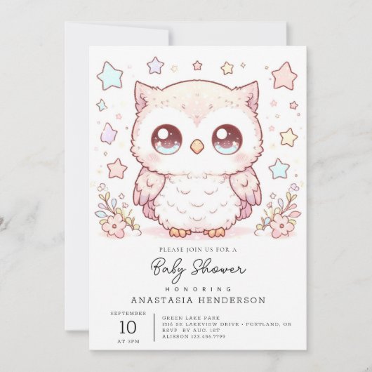 Schattige Enchanted Owl Baby shower Kaart (Voorkant)
