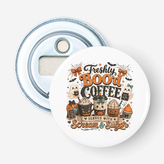 Schattige enge geest coffieliefhebber Halloween Button Flesopener (Voorkant)