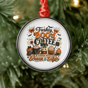 Schattige enge geest coffieliefhebber Halloween Metalen Ornament