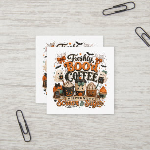 Schattige enge geest coffieliefhebber Halloween Vierkante Visitekaartje
