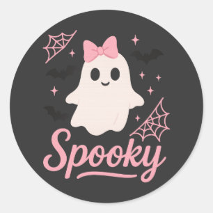 Schattige enge geest met roze strik Kawaii Hallowe Ronde Sticker