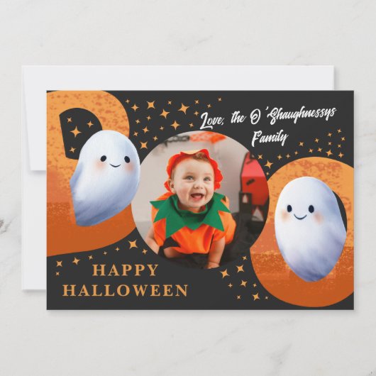 Schattige enge Halloween Boo Geest Foto Feestdagenkaart (Voorkant)