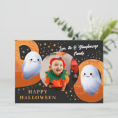 Schattige enge Halloween Boo Geest Foto Feestdagenkaart (Staand voorkant)