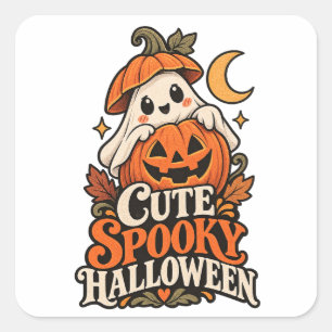 Schattige enge Halloween geest pompoen vintage typ Vierkante Sticker