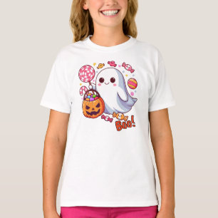 Schattige enge Halloween-geest, pompoenen en snoep T-shirt
