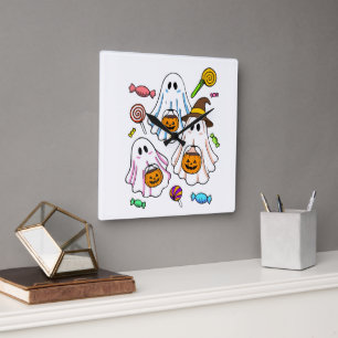Schattige enge Halloween-geesten & snoep voor Tric Vierkante Klok