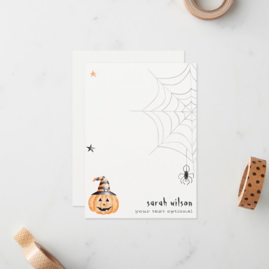 Schattige enge Halloween pompoen spinnenweb sterre Notitiekaartje (Voorkant / Achterkant in situ)