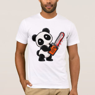 Schattige enge kettingzaag zombie panda t-shirt