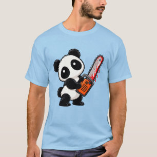 Schattige enge kettingzaag zombie panda t-shirt