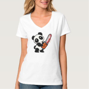Schattige enge kettingzaag zombie panda t-shirt