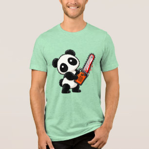 Schattige enge kettingzaag zombie panda Tri-Blend shirt