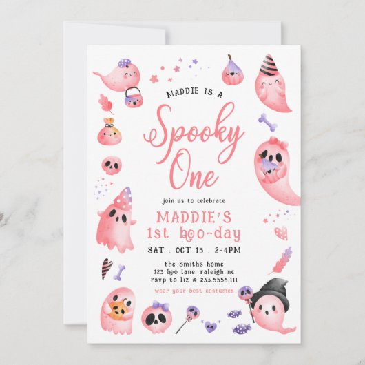 Schattige enge roze Halloween-geest 1e verjaardag Kaart (Voorkant)