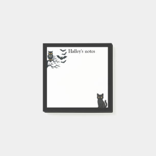 Schattige enge uil, vleermuizen en zwarte kat post-it® notes