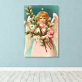 Schattige engel in roze jurk canvas afdruk (Insitu (Houten vloer))