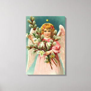 Schattige engel in roze jurk canvas afdruk