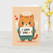Schattige Engel Kat Liefde Kaart (Gele Bloem)