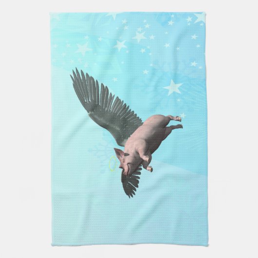 Schattige Engel Varken Vliegen in de lucht Theedoek (Verticaal)