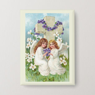 Schattige engelen met kruis en bloemen button