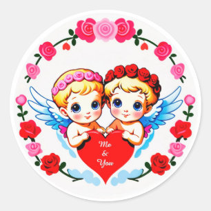 Schattige engelen van Cupido houden van hart Ronde Sticker
