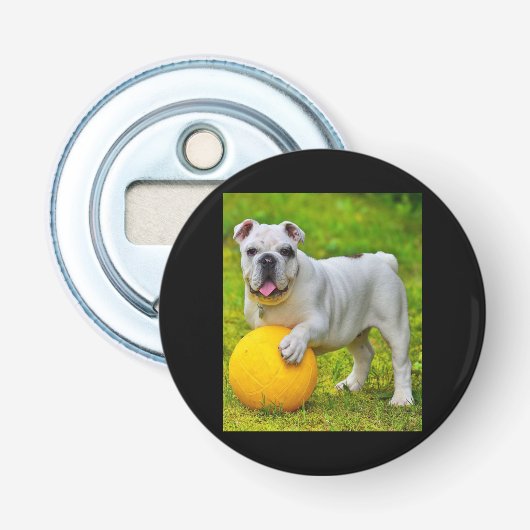 Schattige Engels Bulldog Basketbal Bulldog Lover G Button Flesopener (Voorkant)