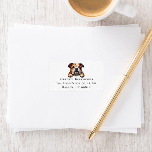 Schattige Engels Bulldog Cartoon Puppy Hondenliefh Etiket (Insitu)