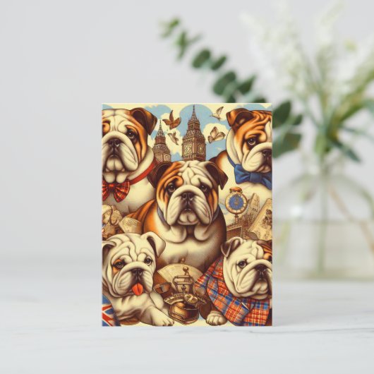 Schattige Engels Bulldog schilderij Briefkaart (Staand voorkant)
