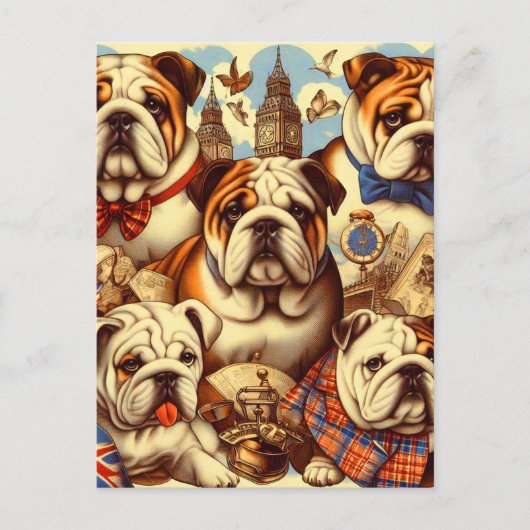 Schattige Engels Bulldog schilderij Briefkaart (Voorkant)