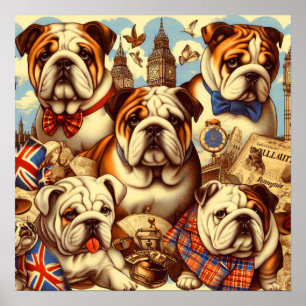 Schattige Engels Bulldog schilderij Poster