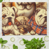 Schattige Engels Bulldog schilderij Theedoek (Gevouwen)