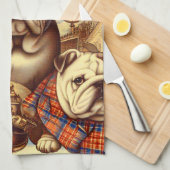 Schattige Engels Bulldog schilderij Theedoek (Quarter Fold)