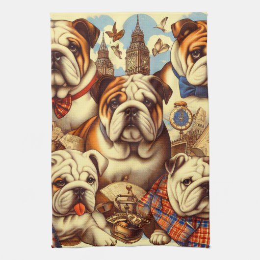 Schattige Engels Bulldog schilderij Theedoek (Verticaal)