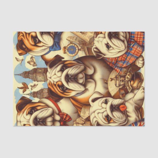 Schattige Engels Bulldog schilderij Tissuepapier (Voorkant)