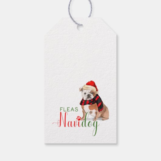 Schattige Engels Bulldog Vlooien Navidog Kerstmis Cadeaulabel (Achterkant)