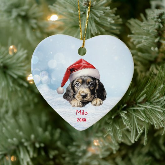 Schattige Engels Cocker Spaniel Dog Santa Hat Art Keramisch Ornament (Boom)