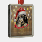 Schattige Engels Cocker Spaniel Dog Santa Hat Art Metalen Ornament (Rechts)