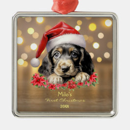 Schattige Engels Cocker Spaniel Dog Santa Hat Art Metalen Ornament