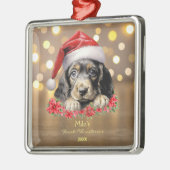 Schattige Engels Cocker Spaniel Dog Santa Hat Art Metalen Ornament (Links)