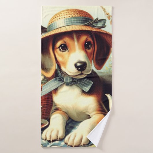 Schattige Engels Foxhound schilderij Badhanddoek (Badhanddoek)